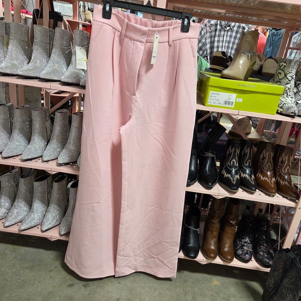 Francesca's Pink Pleated Wide Leg Trousers High Waist Dress Pants Size M